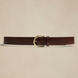 Classic Brown Pu/Bonded Leather Belt with Brushed Gold Buckle